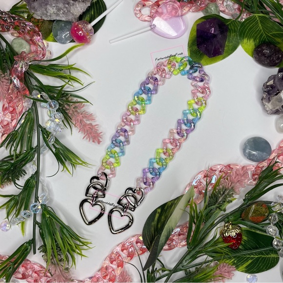TRIPLE HEARTS Pastel Rainbow Jelly Resin Bag Strap Novelty Bag Strap Kawaii Y2K - Picture 13 of 14